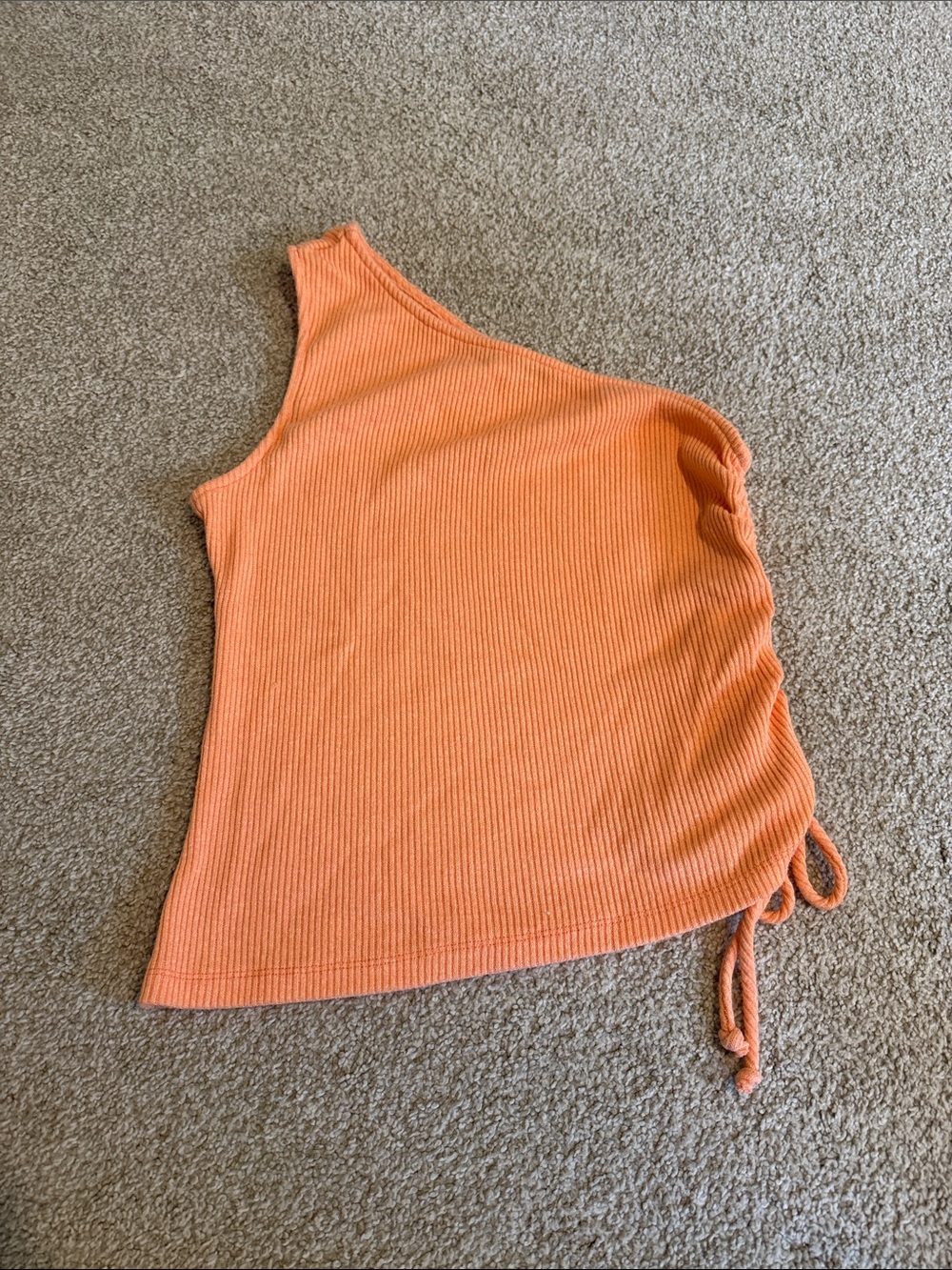 Lulu's One-Shoulder Ribbed Tank with Side Tie - Orange